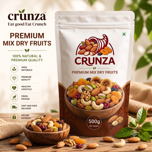 CRUNZA Premium Mixed Dry Fruits – 500g | 100% Natural | Fresh & Healthy
